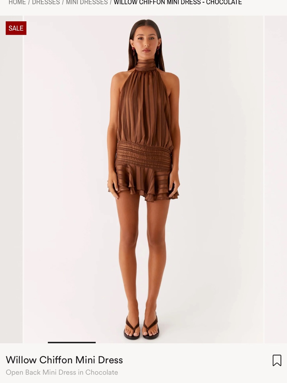 Chiffon backless High-Neck Mini Dress in Chocolate